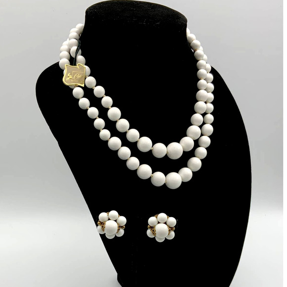 Vintage Coro Lucite 18" Beaded Necklace and Earrings Set - Original Tag - Picture 1 of 10